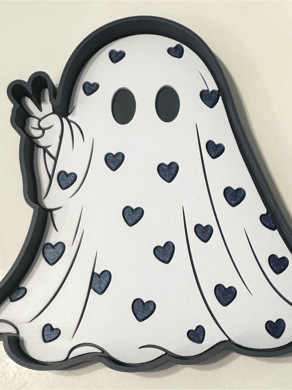 White Ghost Wall Decor with Navy Heart Accents - Unbranded